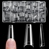 Krofaue tips uñas forma ataúd claras y duraderas, con caja para salón o casa.