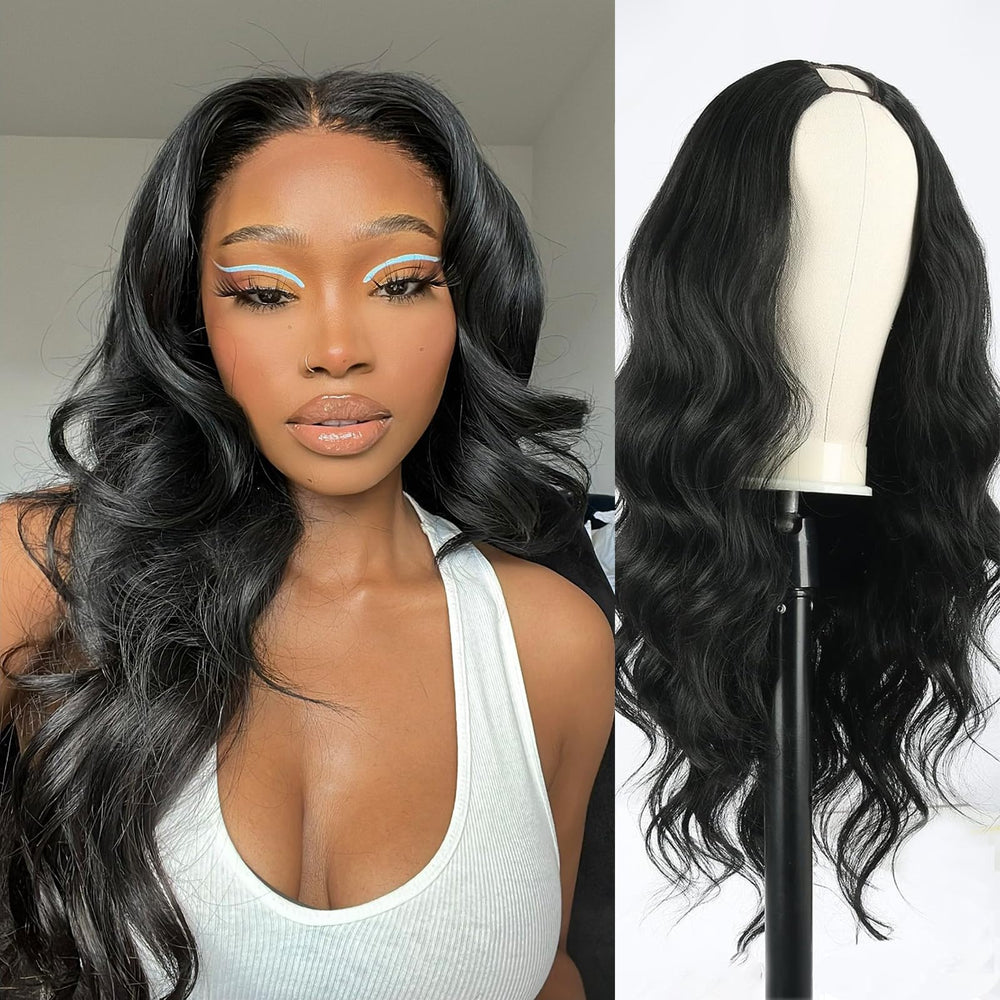 KRSI V-Part Wig frente 24 pulgadas con onda corporal para uso diario natural