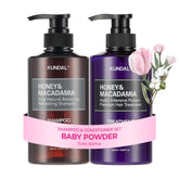 KUNDAL champú en botella, aroma Polvo de Bebé, aporta suavidad y nutrición al cabello.