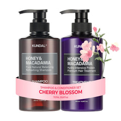KUNDAL Shampoo Coreano Cherry Blossom, botellas ergonómicas para aplicación cómoda.
