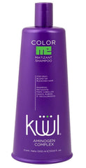 Kuul Matizante Shampoo, botella púrpura, realza rubios y canos con brillo suave.