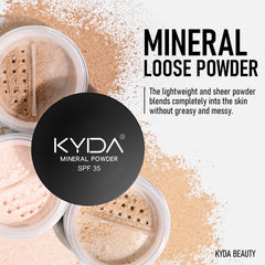 KYDA base polvo mineral, proteccion SPF35 para piel protegida durante el dia.