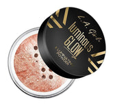 L.A. Girl Luminous Glow Powder Sunkissed, frente del envase, aporta brillo suave y acabado natural
