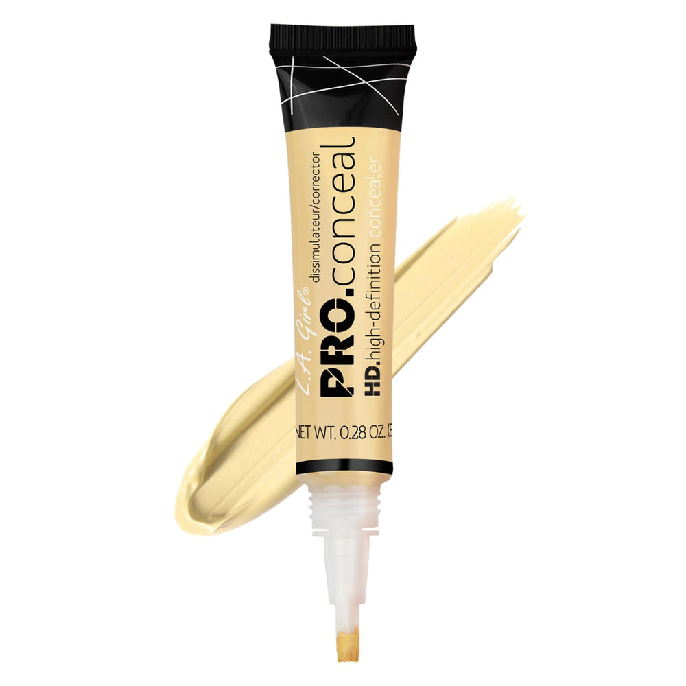 L.A. Girl Pro Conceal HD corrector luz amarilla sobre la botella muestra cobertura opaca