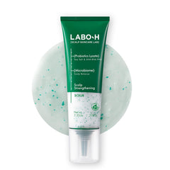 LABO-H exfoliante capilar, botella, exfoliación suave para un cuero cabelludo limpio.