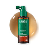 LABO-H spray para cabello, enfoque en la botella para uso diario y fortalecimiento.