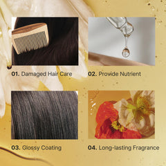 LA'DOR hair perfume oil frizz control demonstrates tamed flyaways and smooth strands.