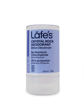 Desodorante cristal de Lafe's, frente del producto, protección natural 24 horas.