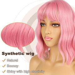 LANCAINI bob ondulado hombro rosa pastel para estilo versátil.