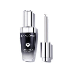 Lancôme Génifique, botella de suero, muestra recuperación de la barrera cutánea y brillo suave.