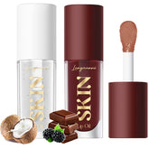 LANGMANNI Aceite labial chocolate coco, brillo transparente para uso diario.