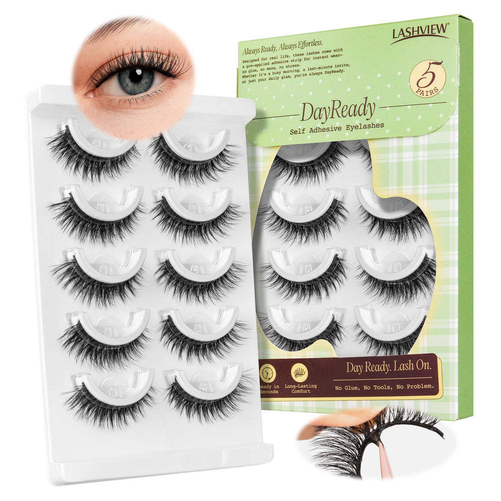 Pestañas autoadhesivas LASHVIEW con aspecto natural para inicio rápido.