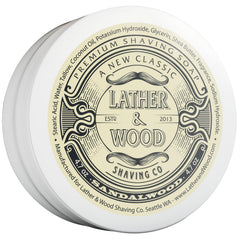 Jabón de afeitar Lather & Wood Sándalo en tazón, crema suave para afeitar.