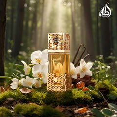 Lattafa Atheeri, detalle de orquídea, aroma floral suave para calma.
