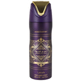 Lattafa Badee Al Oud Amethyst, botella elegante para aroma duradero todo el día.