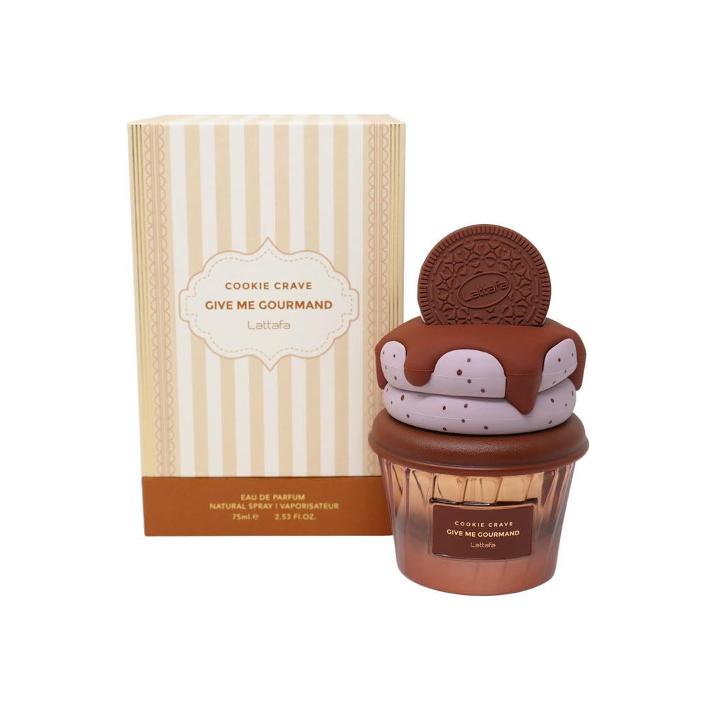 Lattafa Cookie Crave: botella de 75 ml para uso diario y aroma envolvente.