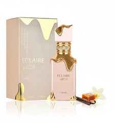Lattafa Eclaire: botella de perfume elegante para uso diario y sofisticación.