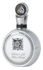 Lattafa Fakhar Platin: botella de lujo para un aroma duradero y elegante.