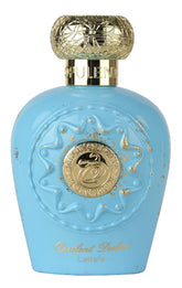 Lattafa Opulent Dubai, botella dorada, aroma duradero para uso diario.