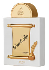 Lattafa Pride Peace & Love bottle shows premium glass, ideal for gifting
