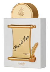 Lattafa Pride Peace & Love bottle shows premium glass, ideal for gifting