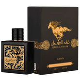 Lattafa Qaed Al Fursan, botella frontal, perfume unisex de larga duración y proyección.