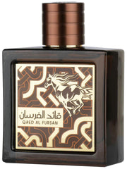 Lattafa Qaed Al Fursan Untamed: vista frontal de la botella, ideal para colección y regalo