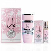 Lattafa Yara fragancia en frasco, aroma elegante para uso diario.