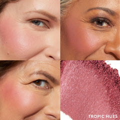 Finition satinée et marbrée du blush Laura Geller New York Tropic Hues pour un teint lumineux.