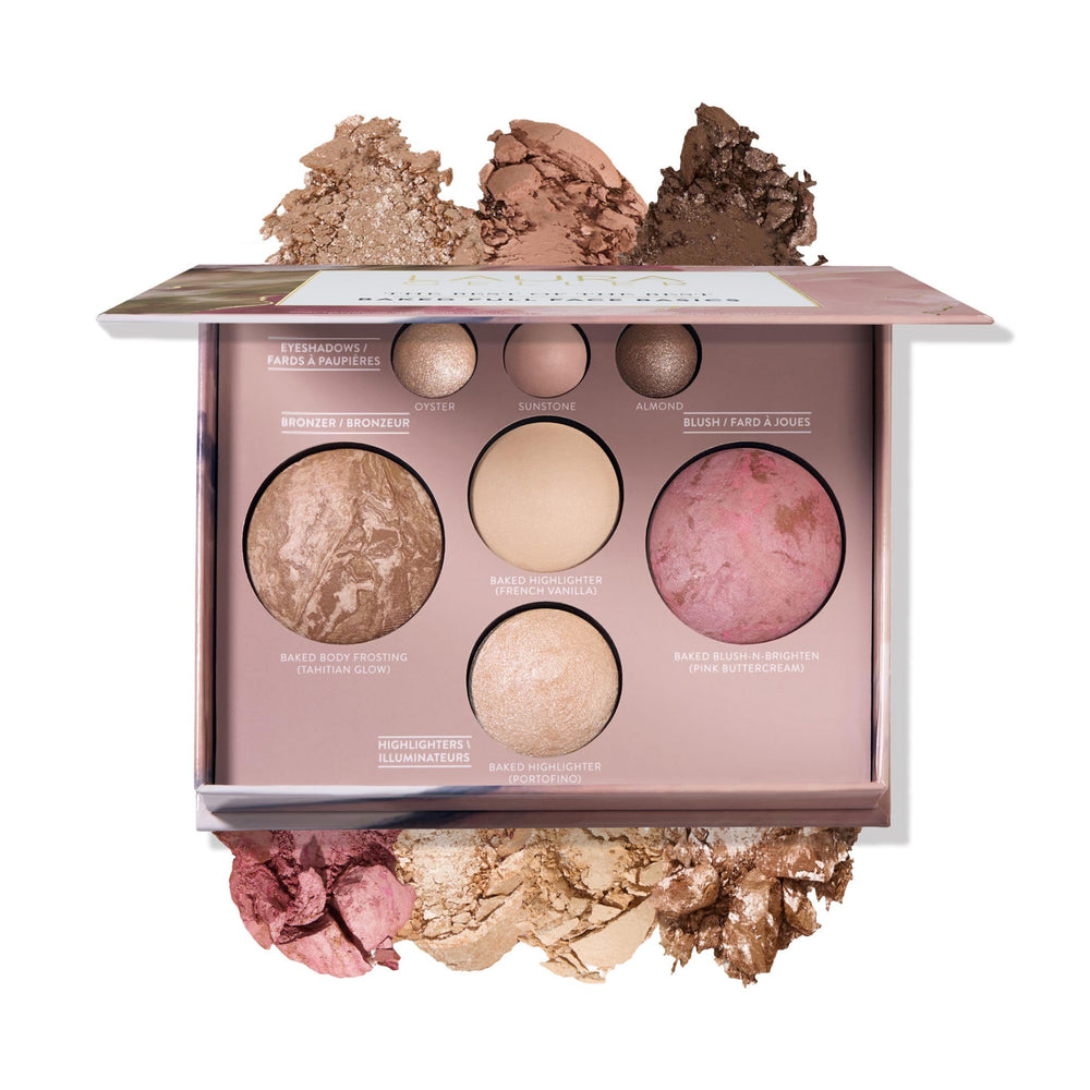 Paleta horneada Laura Geller New York para sombras neutras, ideal para looks diarios.