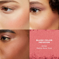 Laura Mercier Blush Color Infusion – rendu soyeux sur peau et rose naturel.
