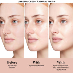 Aplicación sobre la piel con Laura Mercier Pure Canvas Prebase Hidratante mejora suavidad y uniformidad.