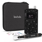 Lavinda broca eléctrica con cristales negros, diseño elegante y precisión.