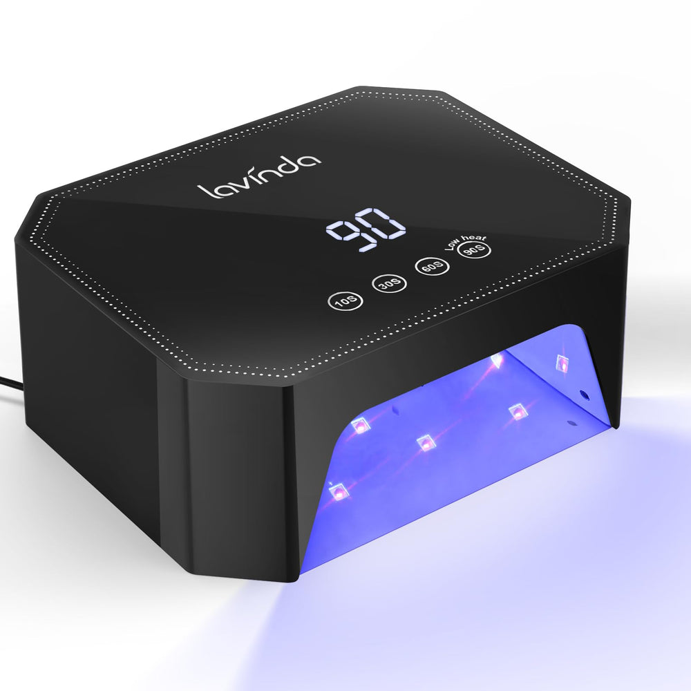 Lavinda lámpara UV LED 54W vista frontal para uñas, curado eficiente de gel.