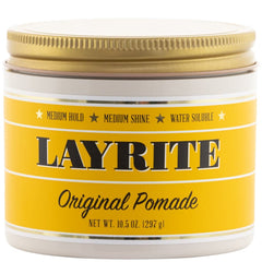 Layrite Original Pomada: bote cercano destacando consistencia para fijación duradera