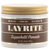 Layrite Super Hold pomade: bote de 297 g para fijación extrema en peinados.