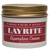 Layrite Supershine Cream en botella para peinado con brillo intenso.