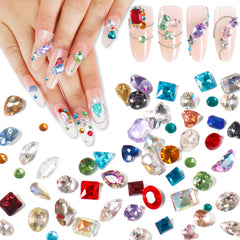 Laza cristales coloridos para uñas con base plana, ideal para decoraciones llamativas.
