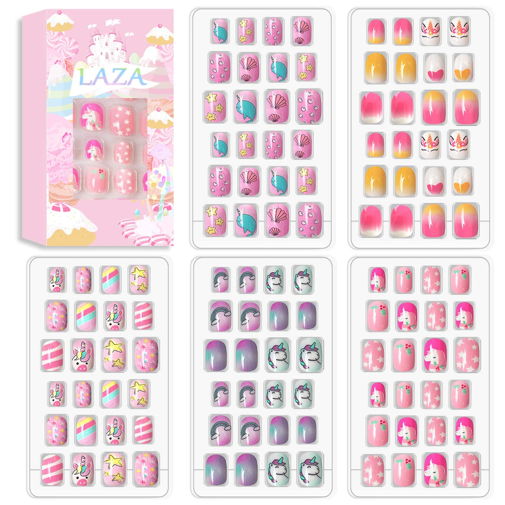 Uñas infantiles Laza con brillo arcoíris para fiestas.