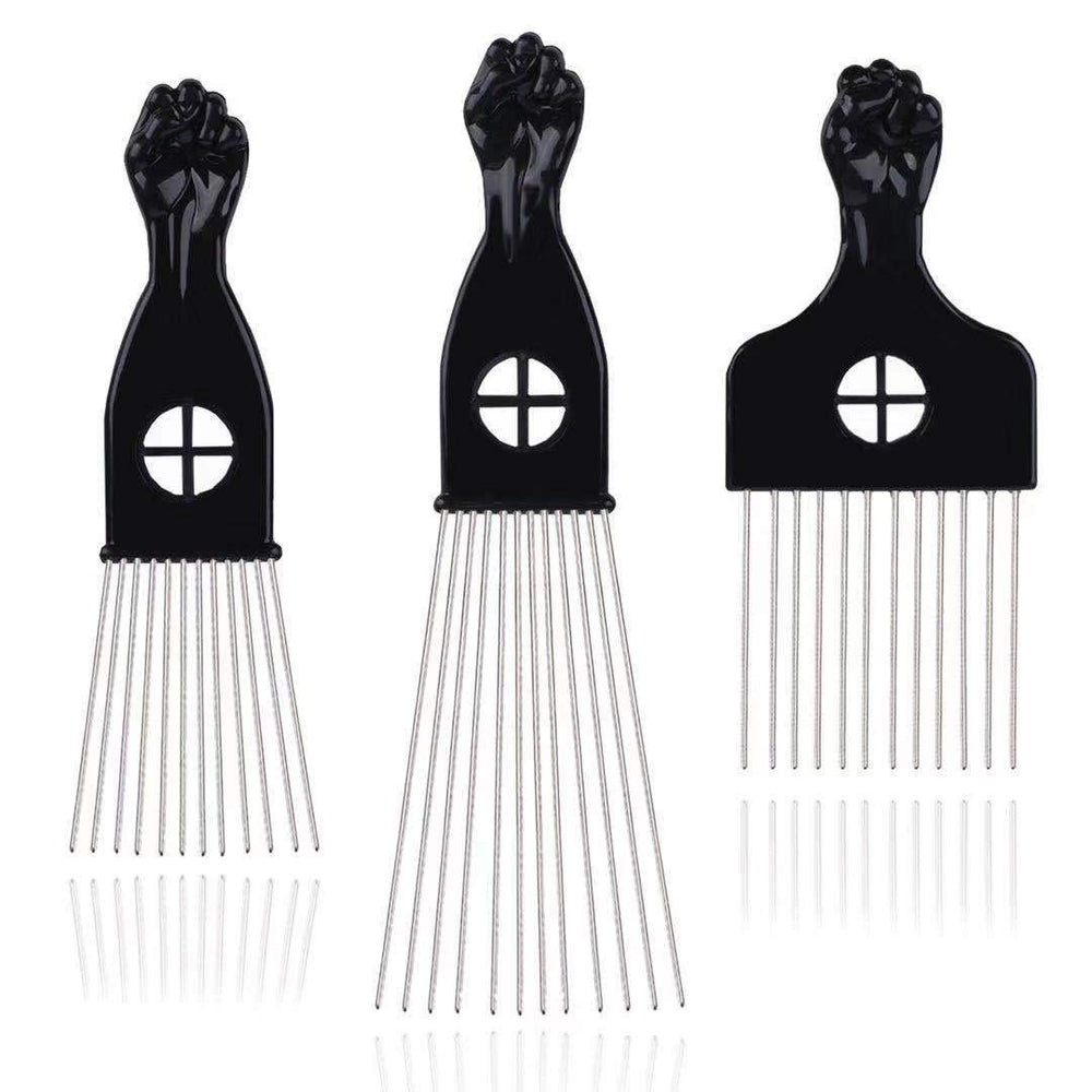LEADUWAY peine de metal negro para cabello afro con mango de plástico para un peinado suave