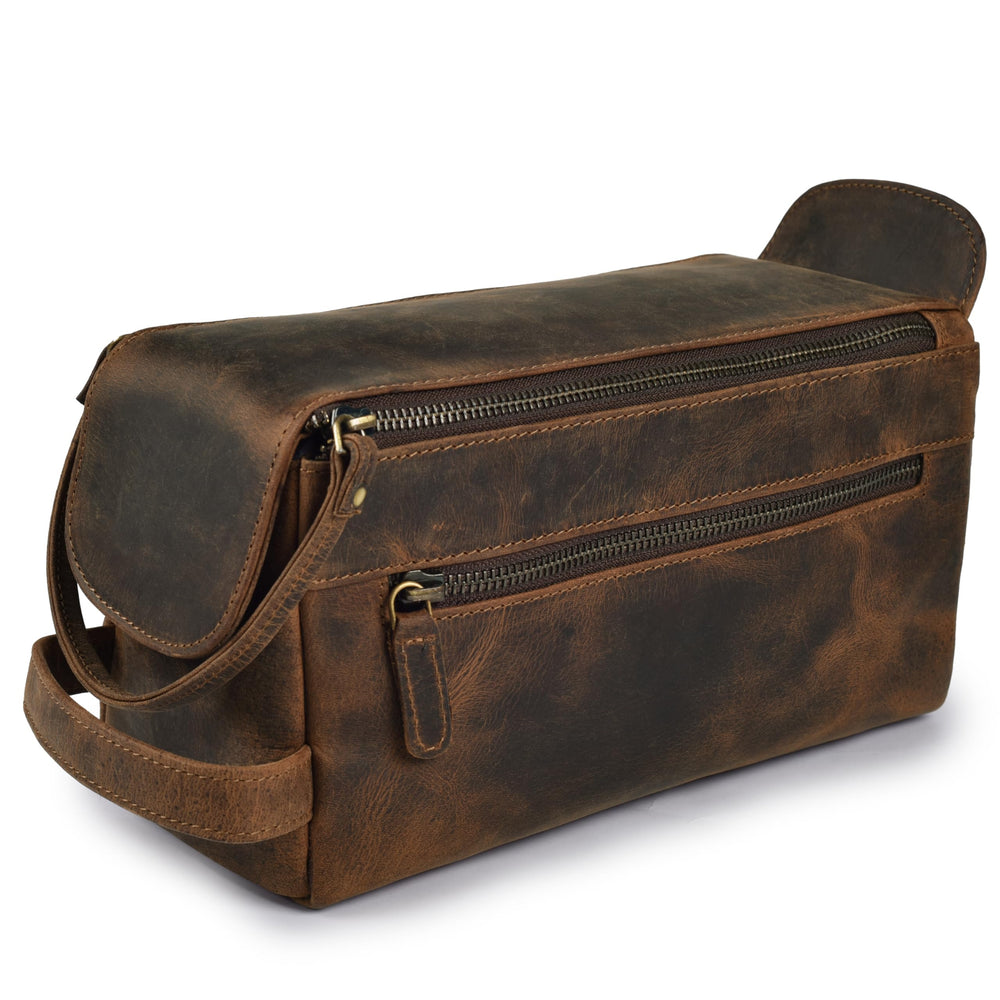 Leather Village bolso de aseo premium para viaje visto de frente.