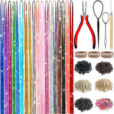 Ledize kit-tinsel cabello 18 colores para peinados brillantes y fáciles