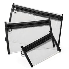 Bolsas Leevanoo transparentes con tres piezas para maquillaje y accesorios, organización fácil.