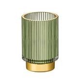 Portacepillos LEICURACE en vidrio dorado para maquillaje y orden diario.