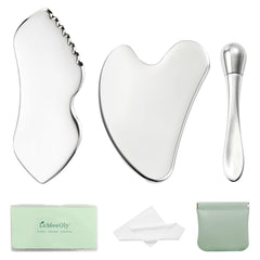 LeMeeOly gua sha corazon acero inoxidable, masaje facial suave y centrado