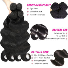 Lemeiily paquetes de cabello humano onda corporal 18 pulgadas para volumen suave.