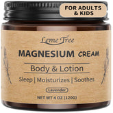 LemeTree crema de magnesio para dormir en frasco; promueve relajación.
