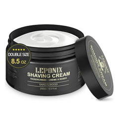 La crema de afeitar Leponix 8-5oz en envase ofrece deslizamiento suave para un rasurado cómodo.