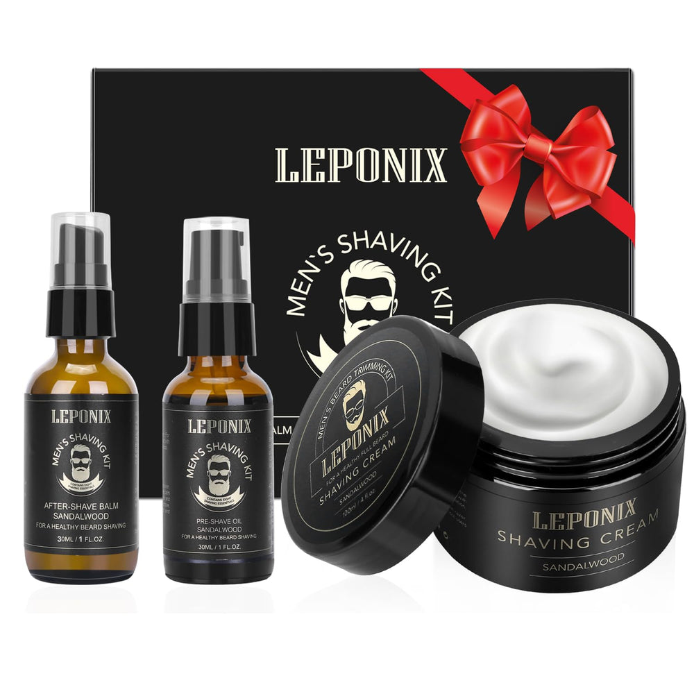 Kit LEPONIX con crema de afeitar de sándalo para afeitado suave.