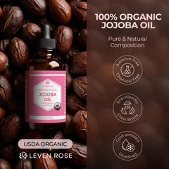 Leven Rose aceite de jojoba, gotero de vidrio, uso facial y corporal